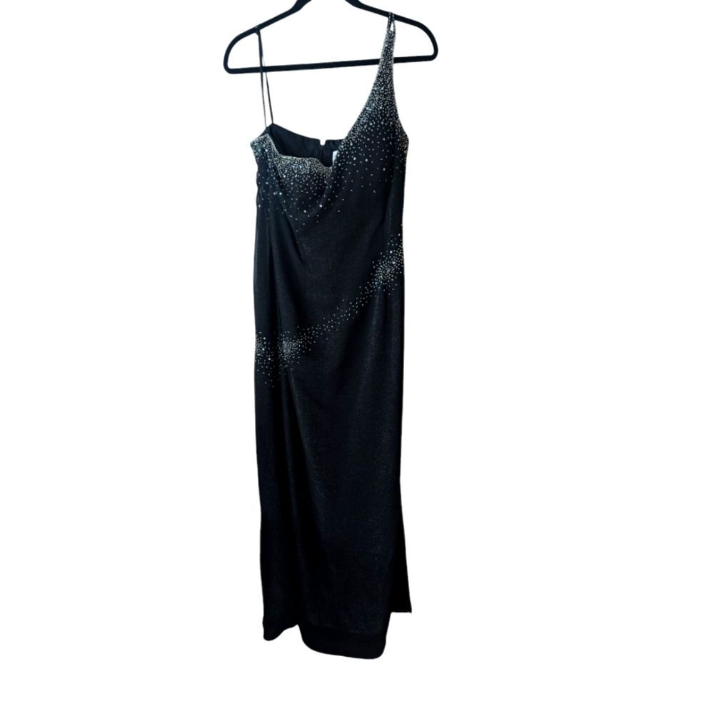 Vintage Nadine Black Metallic Sequin One Shoulder Evening Dress‎ Size 10